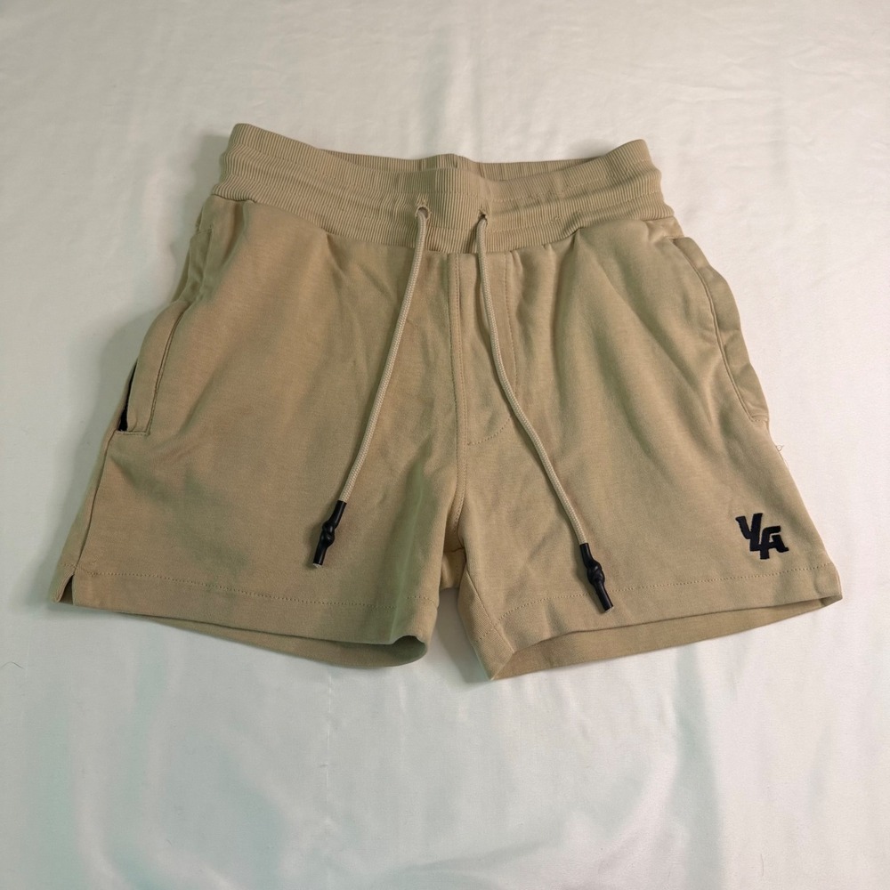 YoungLA Men Tan Gym Athletic Shorts Medium Logo Drawstring Cotton Blend